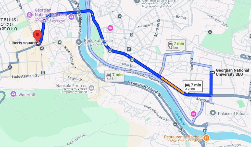 Georgian National University To Liberty Square Map